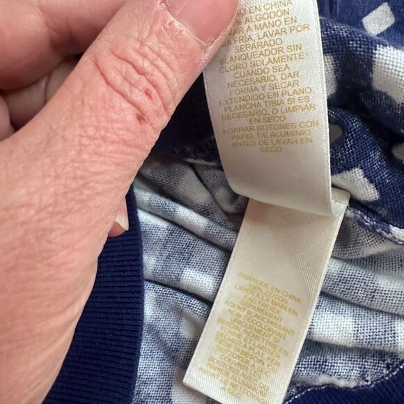 Kate Spade Fall Cardigan S Blue White Diamond Knit 100% Cotton Sweater - Picture 6 of 6